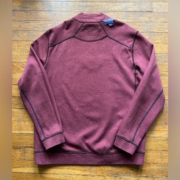 TOMMY BAHAMA Reversible Maroon/Brown 1/4 Zip Cotton Pullover Sweater sz Large - Picture 15 of 16